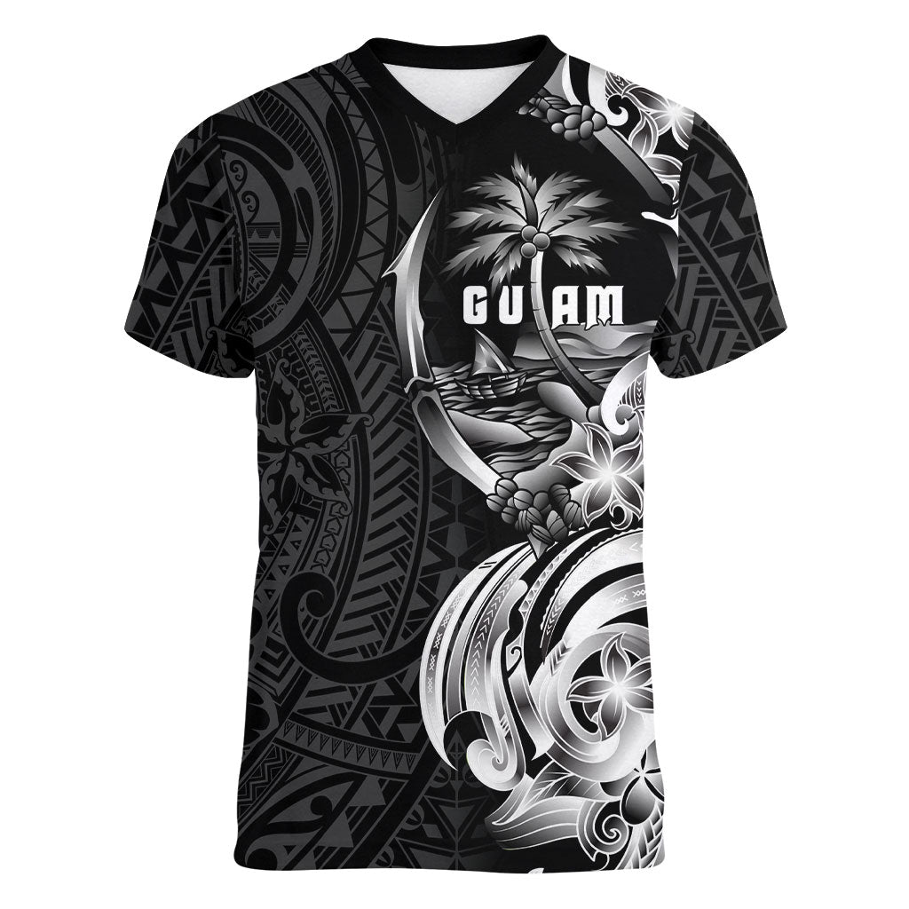 Attelong Guam Chamorro Women V-Neck T-Shirt Guahan Seal Tattoo LT14 Female Black - Polynesian Pride