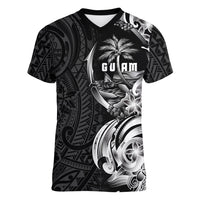 Attelong Guam Chamorro Women V-Neck T-Shirt Guahan Seal Tattoo LT14 Female Black - Polynesian Pride