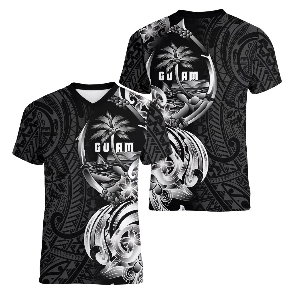Attelong Guam Chamorro Women V-Neck T-Shirt Guahan Seal Tattoo LT14 - Polynesian Pride