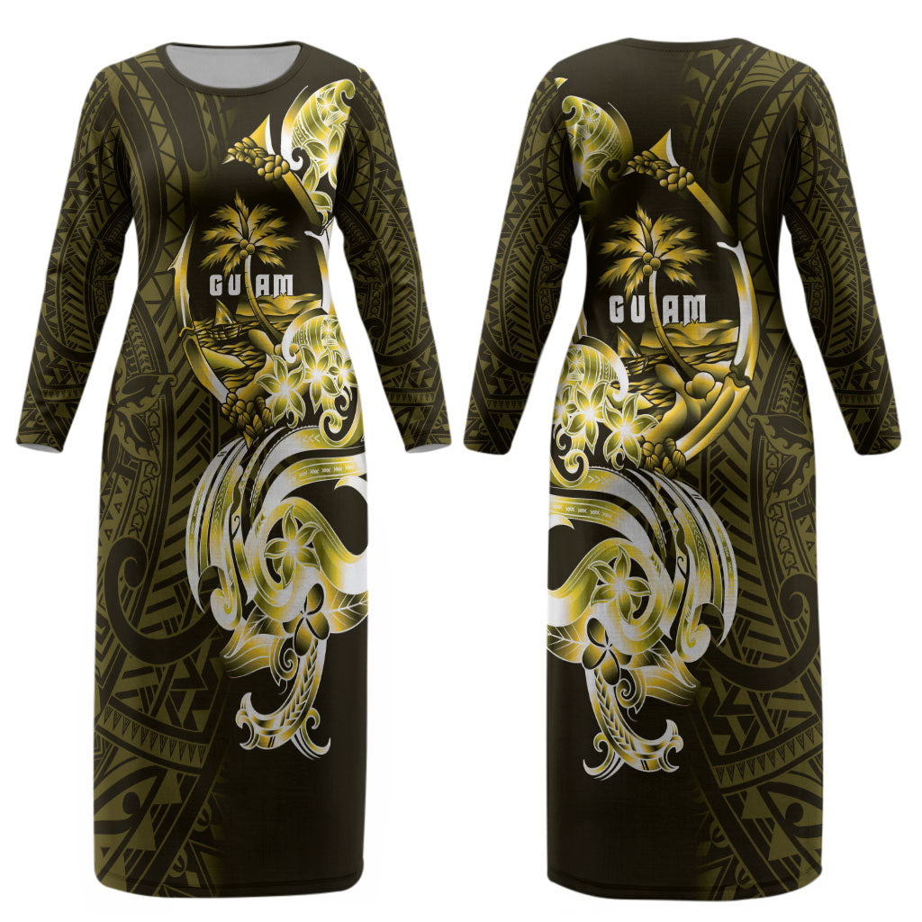Amariyu Guam Chamorro Couples Matching Long Sleeve Bodycon Dress and Long Sleeve Button Shirt Guahan Seal Tattoo LT14 - Polynesian Pride