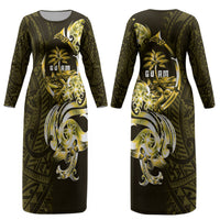Amariyu Guam Chamorro Couples Matching Long Sleeve Bodycon Dress and Long Sleeve Button Shirt Guahan Seal Tattoo LT14 - Polynesian Pride