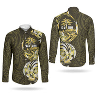 Amariyu Guam Chamorro Couples Matching Off Shoulder Maxi Dress and Long Sleeve Button Shirt Guahan Seal Tattoo LT14 - Polynesian Pride