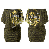 Amariyu Guam Chamorro Couples Matching Off Shoulder Short Dress and Hawaiian Shirt Guahan Seal Tattoo LT14 - Polynesian Pride
