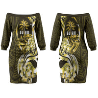 Amariyu Guam Chamorro Couples Matching Off The Shoulder Long Sleeve Dress and Hawaiian Shirt Guahan Seal Tattoo LT14 - Polynesian Pride