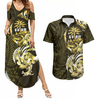 Amariyu Guam Chamorro Couples Matching Summer Maxi Dress and Hawaiian Shirt Guahan Seal Tattoo LT14 Yellow - Polynesian Pride