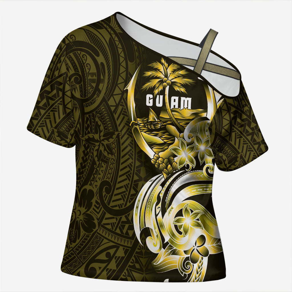 Amariyu Guam Chamorro Cross Shoulder Shirt Guahan Seal Tattoo LT14 Female Yellow - Polynesian Pride