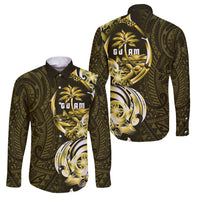 Amariyu Guam Chamorro Family Matching Off The Shoulder Long Sleeve Dress and Hawaiian Shirt Guahan Seal Tattoo LT14 Dad's Shirt - Long Sleeve Yellow - Polynesian Pride