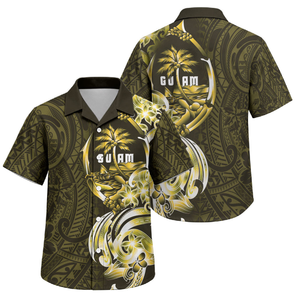 Amariyu Guam Chamorro Family Matching Off The Shoulder Long Sleeve Dress and Hawaiian Shirt Guahan Seal Tattoo LT14 Son's Shirt Yellow - Polynesian Pride