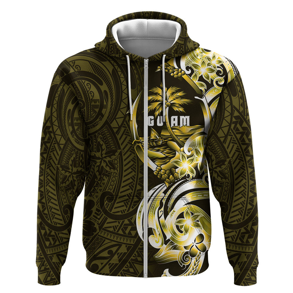 Amariyu Guam Chamorro Hoodie Guahan Seal Tattoo LT14 Zip Hoodie Yellow - Polynesian Pride