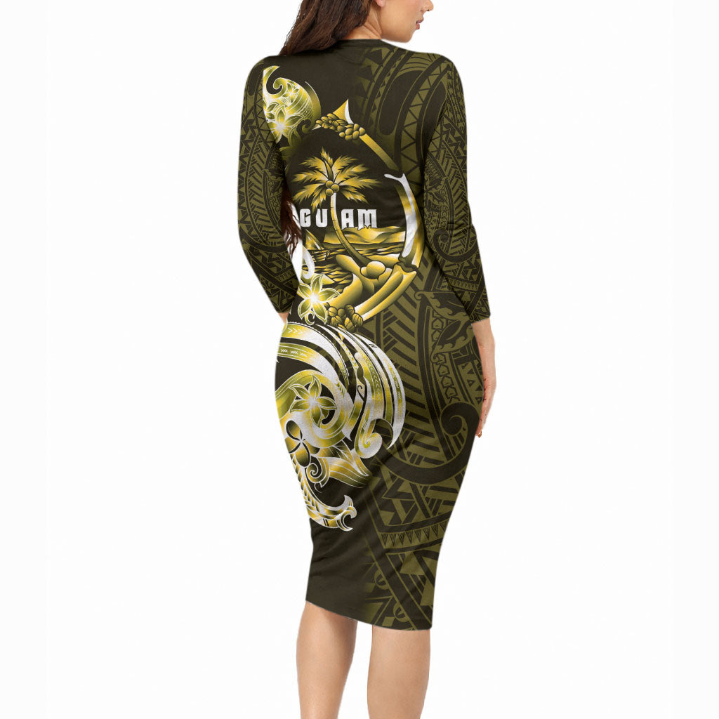 Amariyu Guam Chamorro Long Sleeve Bodycon Dress Guahan Seal Tattoo LT14 - Polynesian Pride