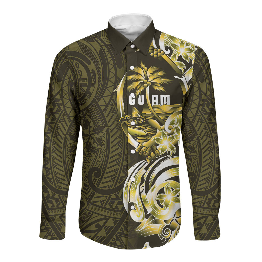 Amariyu Guam Chamorro Long Sleeve Button Shirt Guahan Seal Tattoo LT14 Unisex Yellow - Polynesian Pride