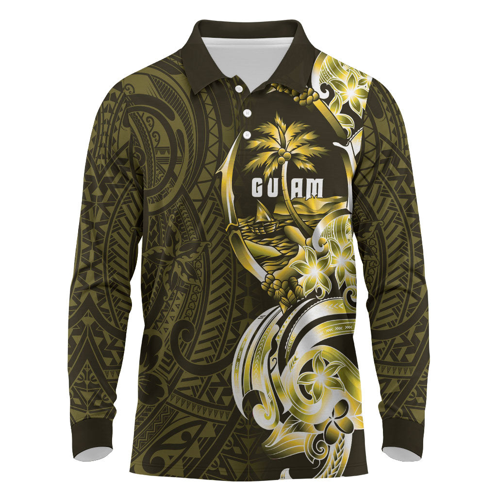 Amariyu Guam Chamorro Long Sleeve Polo Shirt Guahan Seal Tattoo LT14 Yellow - Polynesian Pride