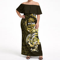 Amariyu Guam Chamorro Off Shoulder Maxi Dress Guahan Seal Tattoo LT14 Women Yellow - Polynesian Pride
