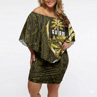Amariyu Guam Chamorro Off Shoulder Short Dress Guahan Seal Tattoo LT14 Women Yellow - Polynesian Pride