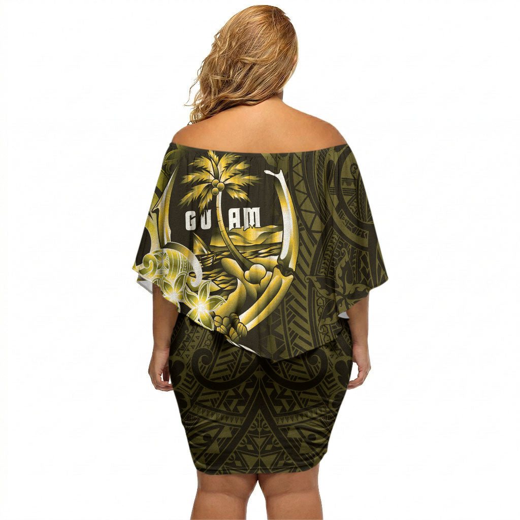 Amariyu Guam Chamorro Off Shoulder Short Dress Guahan Seal Tattoo LT14 - Polynesian Pride