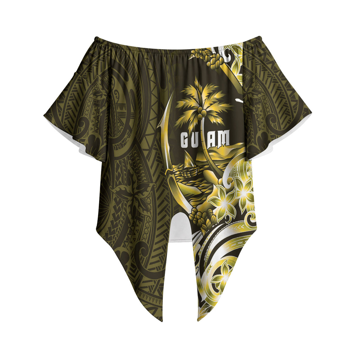 Amariyu Guam Chamorro Off Shoulder Wrap Waist Top Guahan Seal Tattoo LT14 Yellow - Polynesian Pride