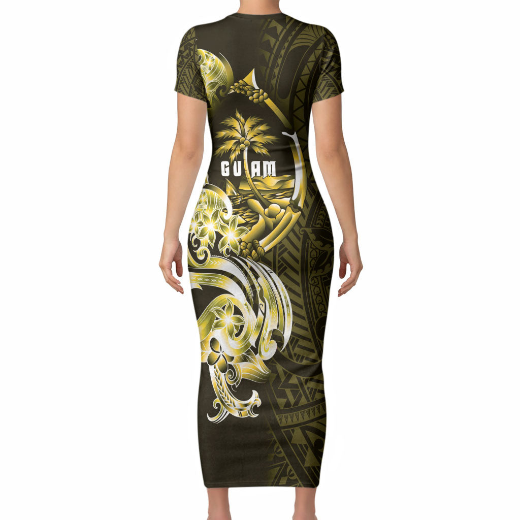 Amariyu Guam Chamorro Short Sleeve Bodycon Dress Guahan Seal Tattoo LT14 - Polynesian Pride