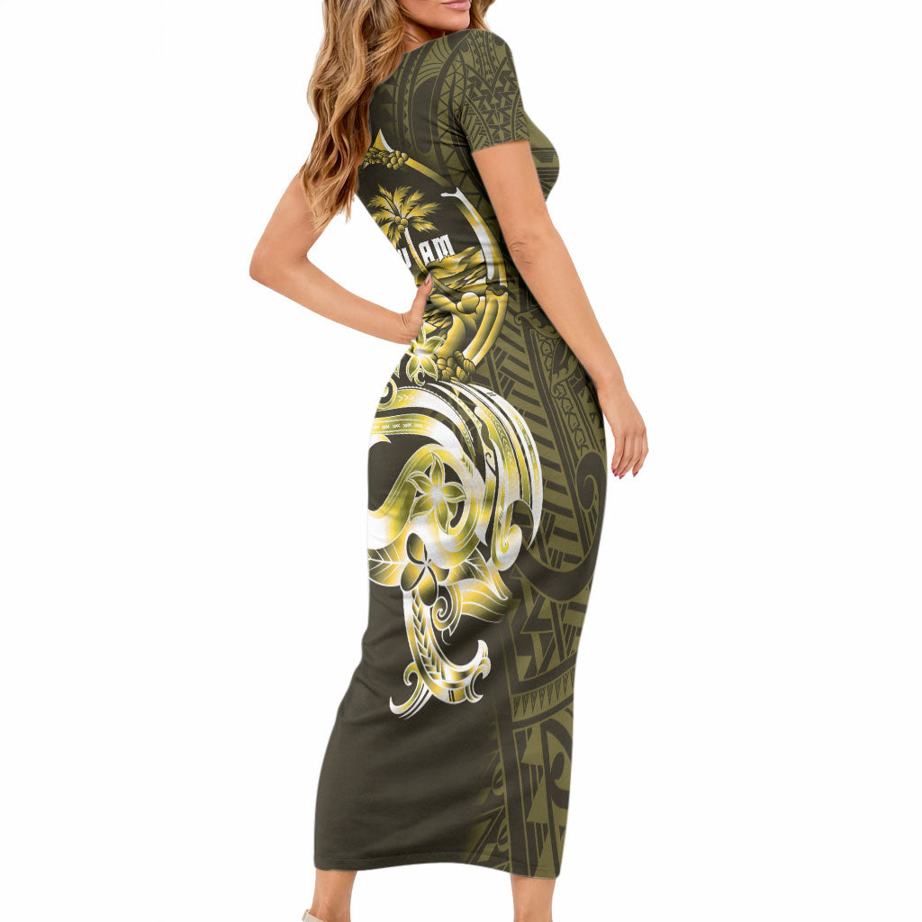 Amariyu Guam Chamorro Short Sleeve Bodycon Dress Guahan Seal Tattoo LT14 - Polynesian Pride