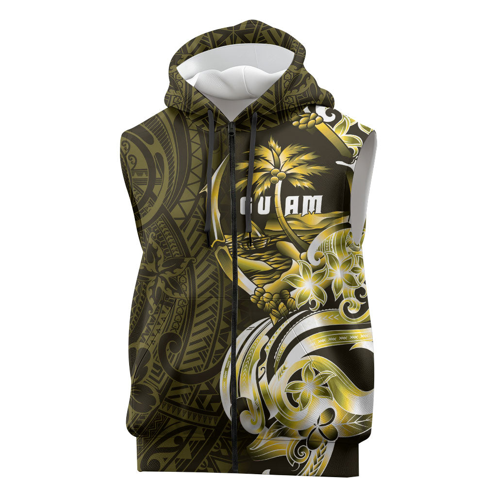 Amariyu Guam Chamorro Sleeveless Zip Hoodie Guahan Seal Tattoo LT14 Yellow - Polynesian Pride