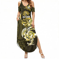 Amariyu Guam Chamorro Summer Maxi Dress Guahan Seal Tattoo LT14 Women Yellow - Polynesian Pride