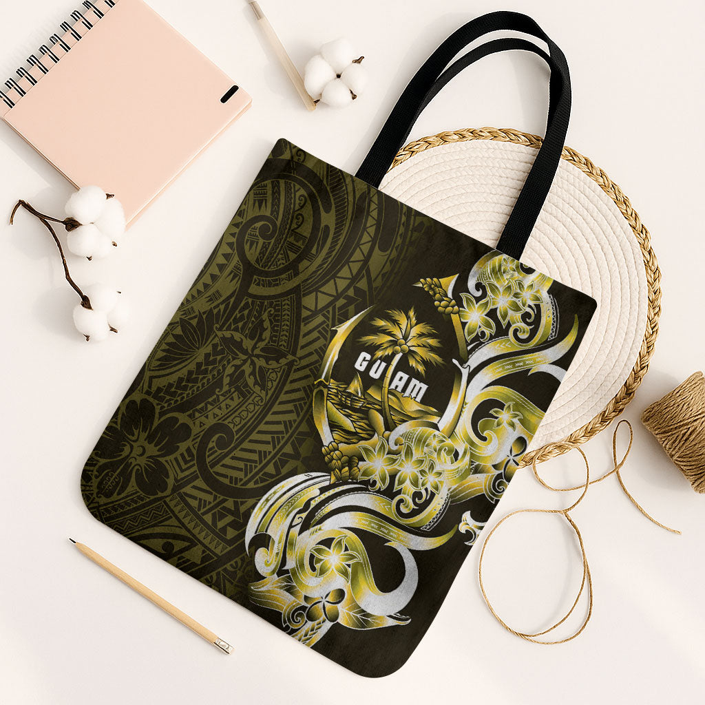 Amariyu Guam Chamorro Tote Bag Guahan Seal Tattoo LT14 Black Strap One Size Yellow - Polynesian Pride