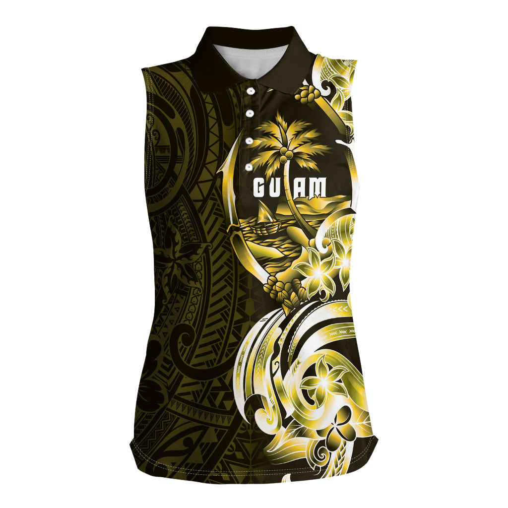 Amariyu Guam Chamorro Women Sleeveless Polo Shirt Guahan Seal Tattoo LT14 Female Yellow - Polynesian Pride
