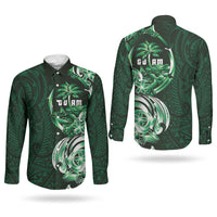 Betde Guam Chamorro Couples Matching Off Shoulder Maxi Dress and Long Sleeve Button Shirt Guahan Seal Tattoo LT14 - Polynesian Pride
