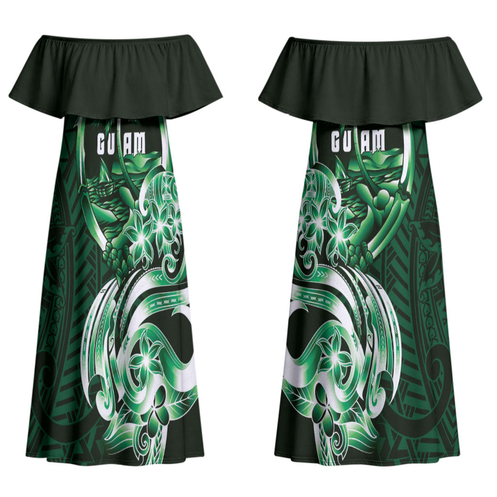 Betde Guam Chamorro Couples Matching Off Shoulder Maxi Dress and Long Sleeve Button Shirt Guahan Seal Tattoo LT14 - Polynesian Pride