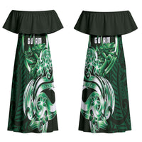 Betde Guam Chamorro Couples Matching Off Shoulder Maxi Dress and Long Sleeve Button Shirt Guahan Seal Tattoo LT14 - Polynesian Pride