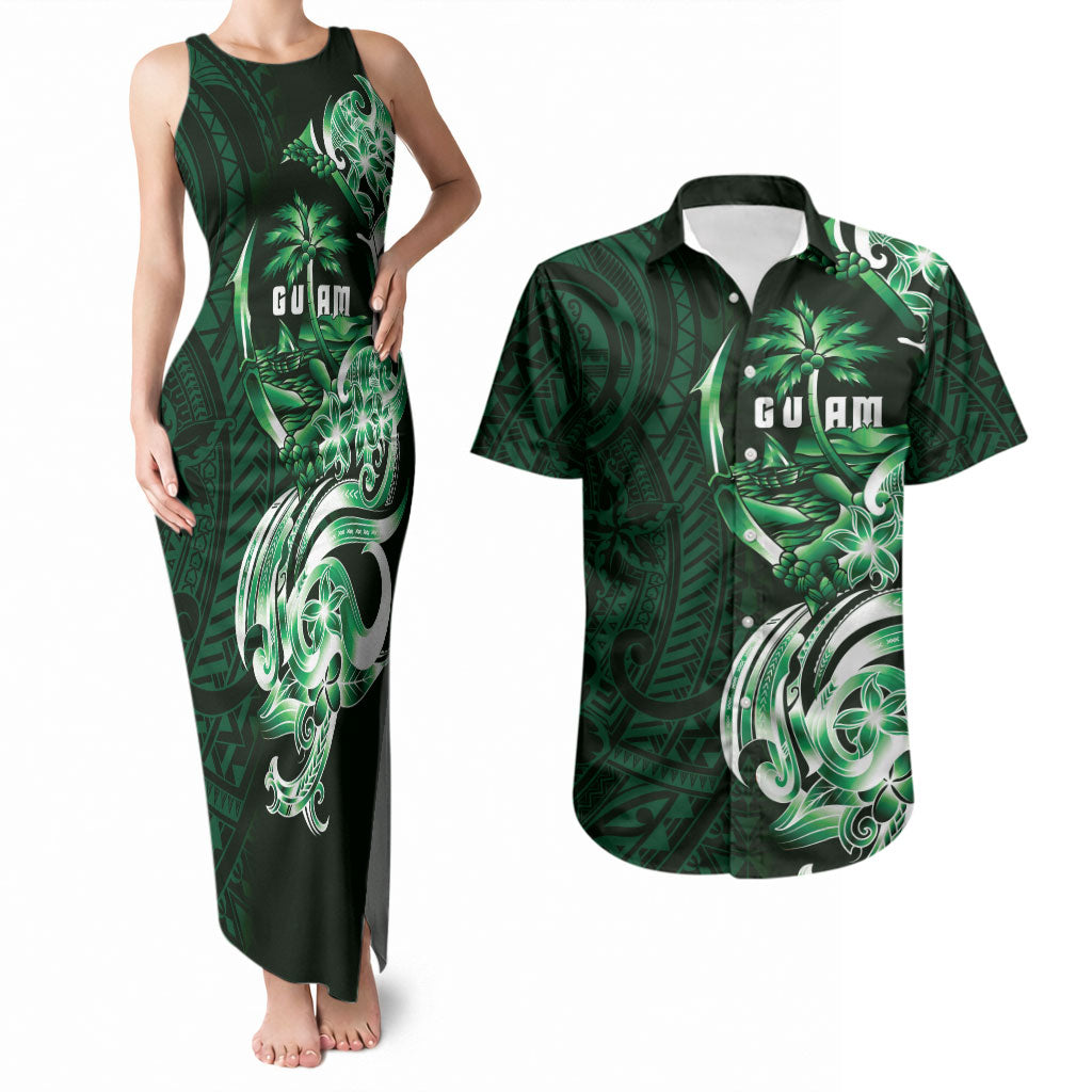 Betde Guam Chamorro Couples Matching Tank Maxi Dress and Hawaiian Shirt Guahan Seal Tattoo LT14 Green - Polynesian Pride