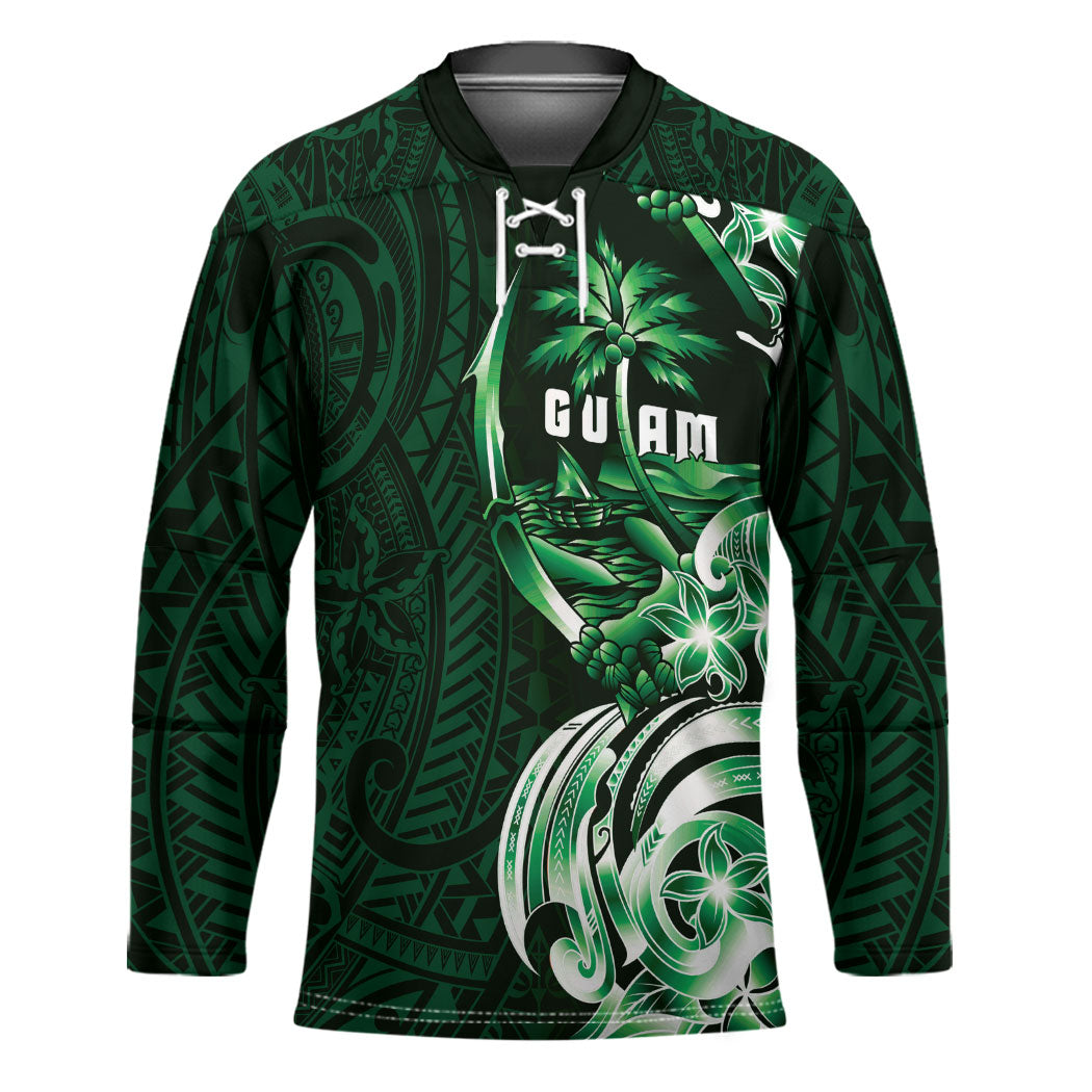 Betde Guam Chamorro Hockey Jersey Guahan Seal Tattoo LT14 Unisex Green - Polynesian Pride