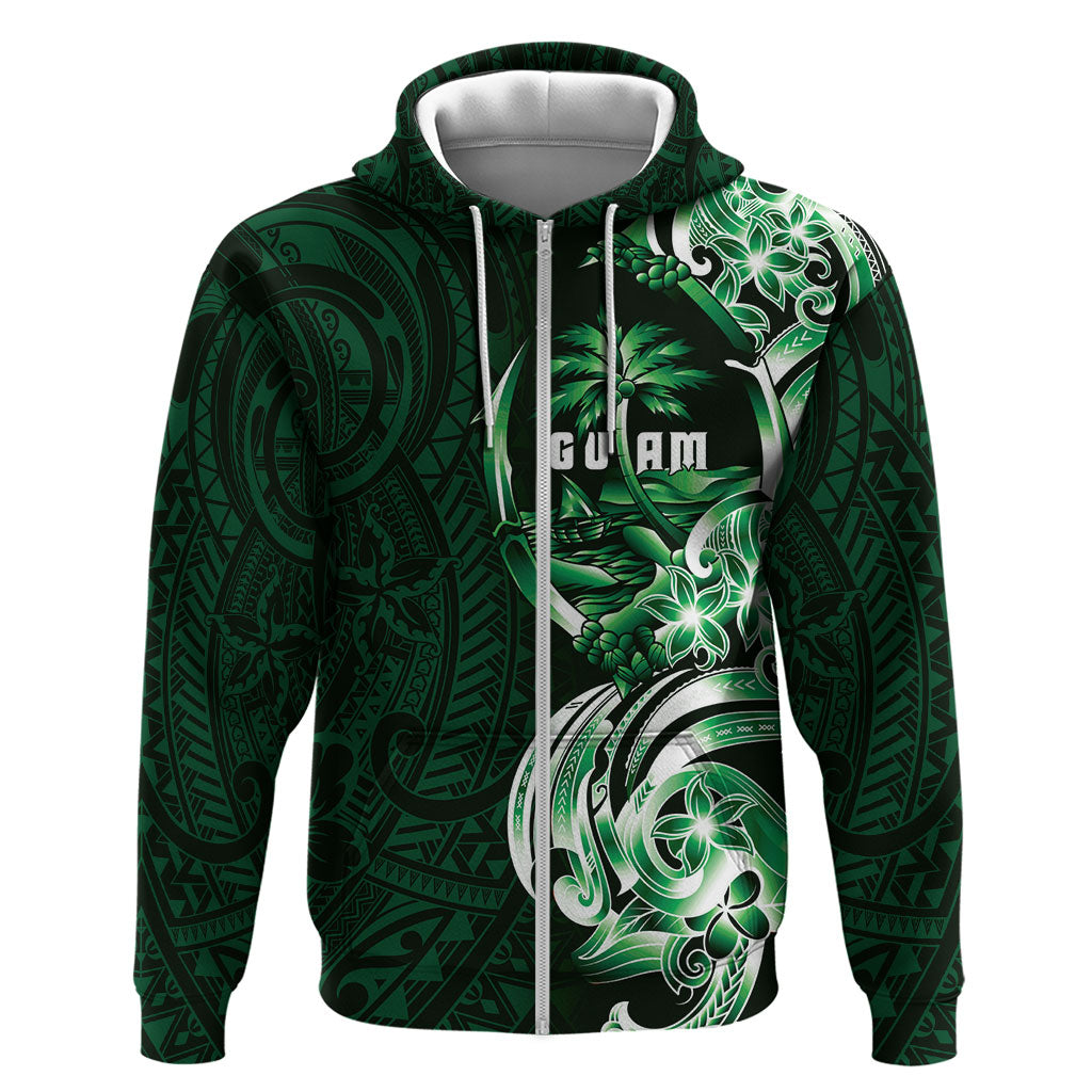 Betde Guam Chamorro Hoodie Guahan Seal Tattoo LT14 Zip Hoodie Green - Polynesian Pride