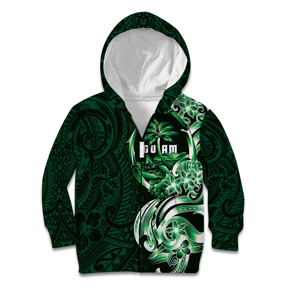 Betde Guam Chamorro Kid Hoodie Guahan Seal Tattoo LT14 Zip Hoodie Green - Polynesian Pride
