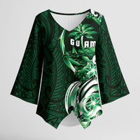 Betde Guam Chamorro Kimono Sleeve Blouse Guahan Seal Tattoo LT14 Female Green - Polynesian Pride