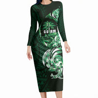 Betde Guam Chamorro Long Sleeve Bodycon Dress Guahan Seal Tattoo LT14 Long Dress Green - Polynesian Pride