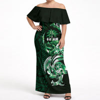 Betde Guam Chamorro Off Shoulder Maxi Dress Guahan Seal Tattoo LT14 Women Green - Polynesian Pride