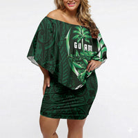 Betde Guam Chamorro Off Shoulder Short Dress Guahan Seal Tattoo LT14 Women Green - Polynesian Pride