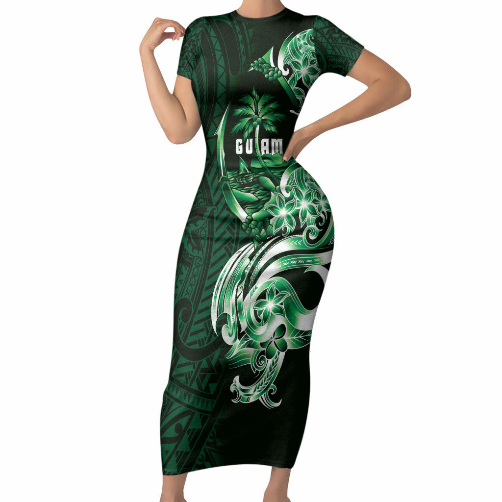 Betde Guam Chamorro Short Sleeve Bodycon Dress Guahan Seal Tattoo LT14 Long Dress Green - Polynesian Pride