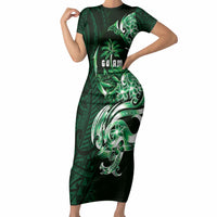 Betde Guam Chamorro Short Sleeve Bodycon Dress Guahan Seal Tattoo LT14 Long Dress Green - Polynesian Pride