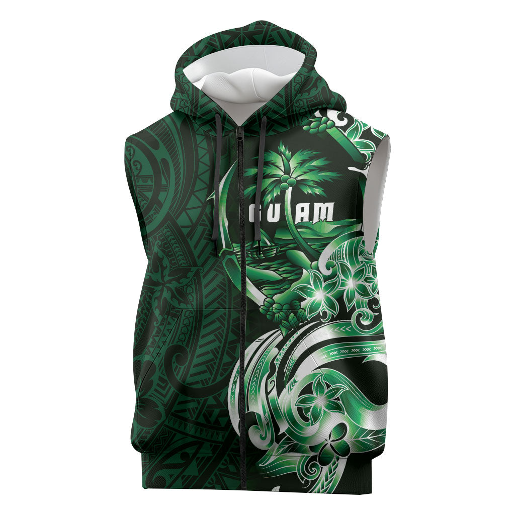 Betde Guam Chamorro Sleeveless Zip Hoodie Guahan Seal Tattoo LT14 Green - Polynesian Pride