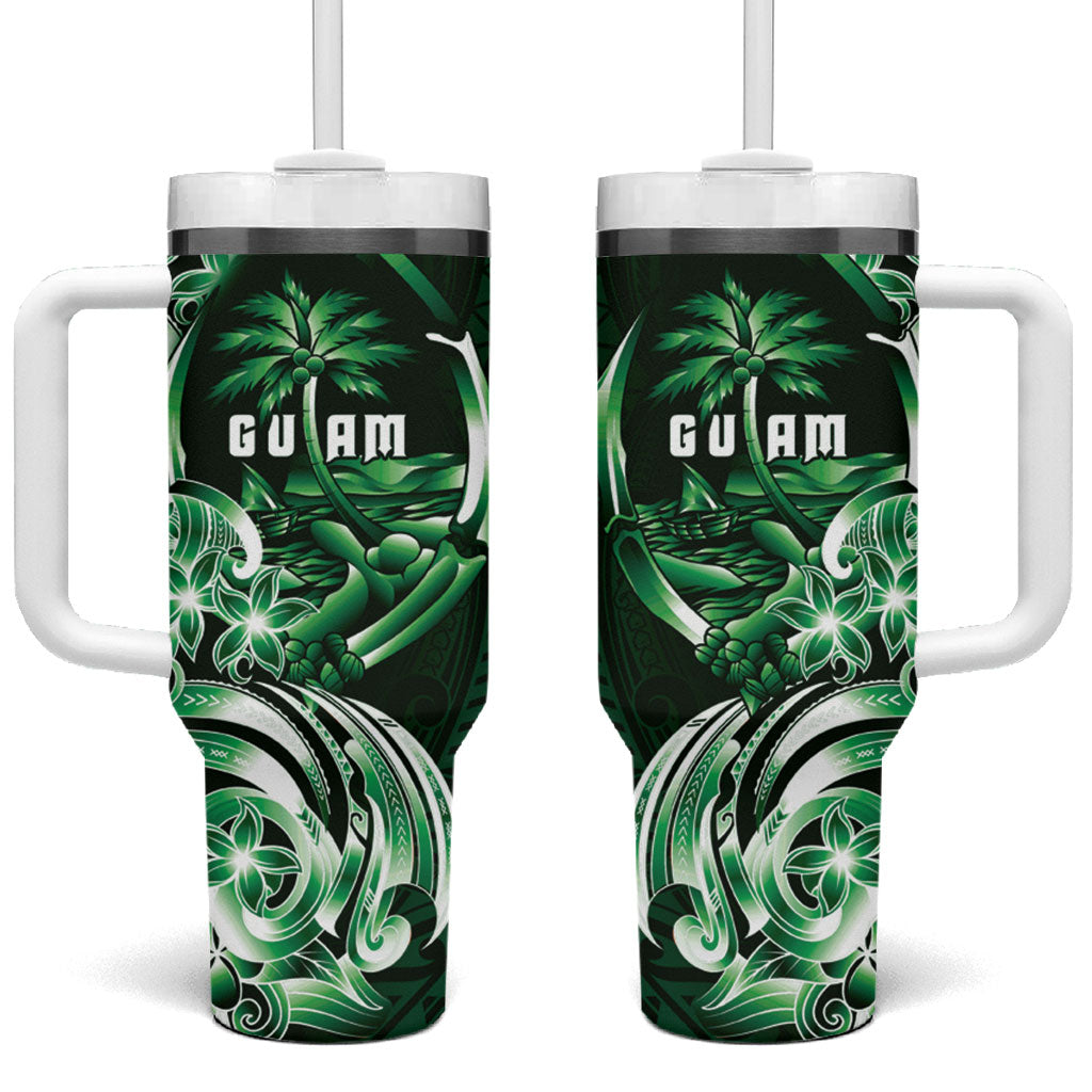 Betde Guam Chamorro Tumbler With Handle Guahan Seal Tattoo LT14 One Size: 40 oz Green - Polynesian Pride
