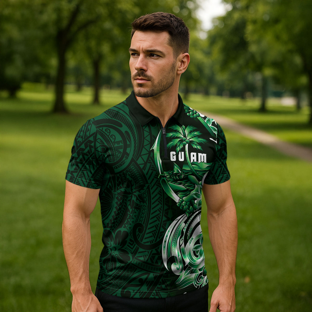 Betde Guam Chamorro Zipper Polo Shirt Guahan Seal Tattoo LT14 - Polynesian Pride