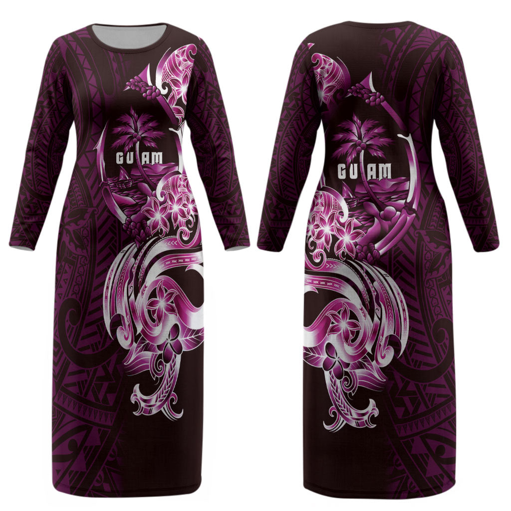 Kulot Di Rosa Guam Chamorro Couples Matching Long Sleeve Bodycon Dress and Long Sleeve Button Shirt Guahan Seal Tattoo LT14 - Polynesian Pride