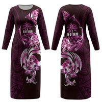 Kulot Di Rosa Guam Chamorro Couples Matching Long Sleeve Bodycon Dress and Long Sleeve Button Shirt Guahan Seal Tattoo LT14 - Polynesian Pride