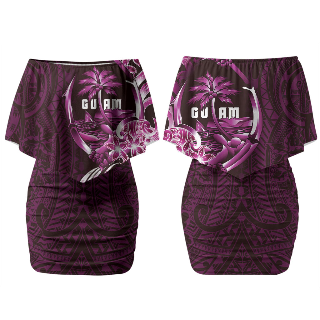 Kulot Di Rosa Guam Chamorro Couples Matching Off Shoulder Short Dress and Long Sleeve Button Shirt Guahan Seal Tattoo LT14 - Polynesian Pride