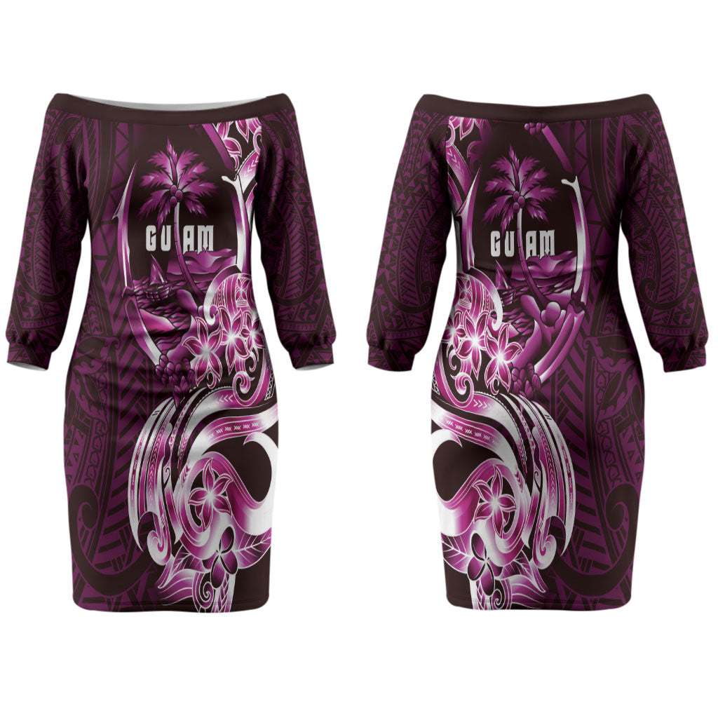 Kulot Di Rosa Guam Chamorro Couples Matching Off The Shoulder Long Sleeve Dress and Long Sleeve Button Shirt Guahan Seal Tattoo LT14 - Polynesian Pride
