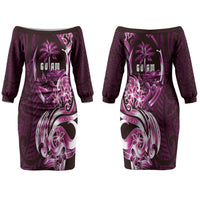 Kulot Di Rosa Guam Chamorro Couples Matching Off The Shoulder Long Sleeve Dress and Long Sleeve Button Shirt Guahan Seal Tattoo LT14 - Polynesian Pride
