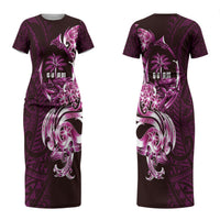 Kulot Di Rosa Guam Chamorro Couples Matching Short Sleeve Bodycon Dress and Long Sleeve Button Shirt Guahan Seal Tattoo LT14 - Polynesian Pride