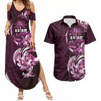 Kulot Di Rosa Guam Chamorro Couples Matching Summer Maxi Dress and Hawaiian Shirt Guahan Seal Tattoo LT14 Pink - Polynesian Pride