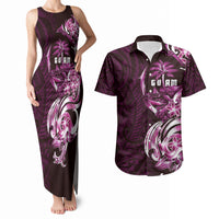 Kulot Di Rosa Guam Chamorro Couples Matching Tank Maxi Dress and Hawaiian Shirt Guahan Seal Tattoo LT14 Pink - Polynesian Pride